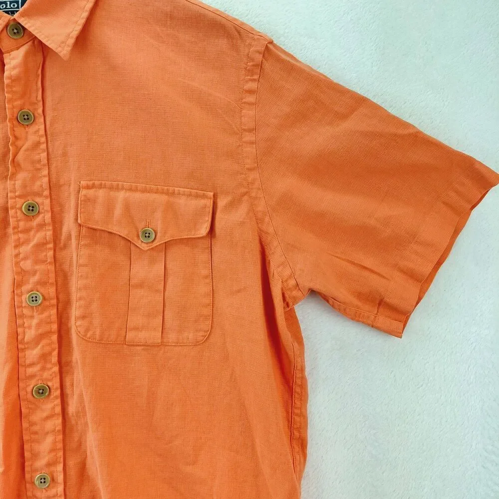 Polo Ralph Lauren Linen Blend Shirt Mens Large SS Orange Button Up Classic Fit